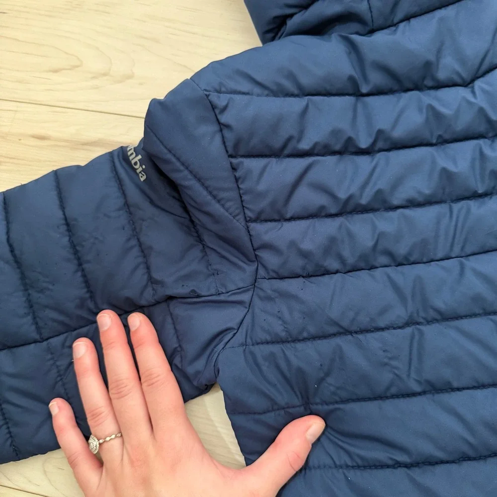 Columbia Kids Hooded Jacket Coat Navy Blue Puffer Omni-Heat Water Resistant